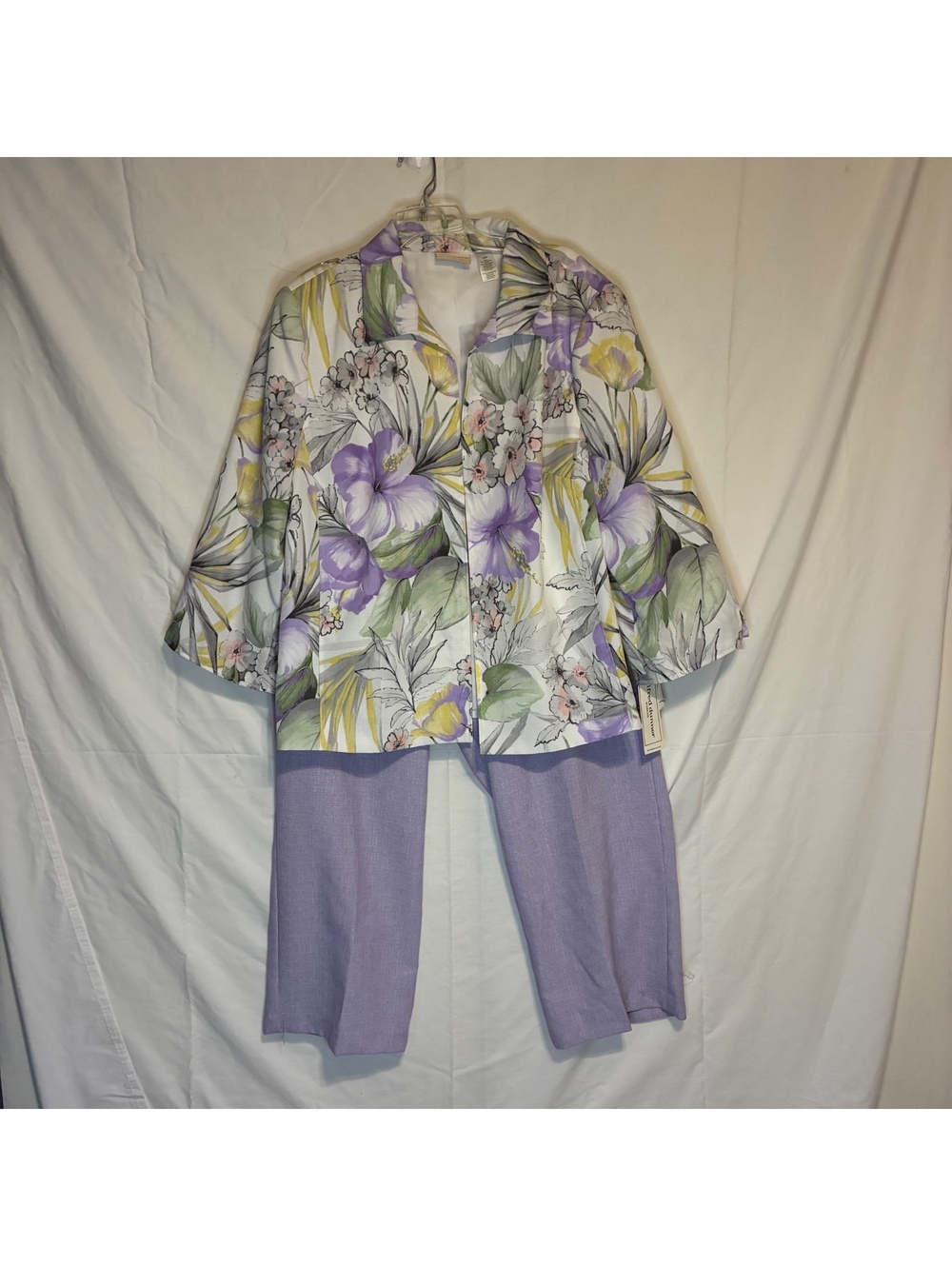 Alfred Dunner NWT 2PC Pant Suit Set Floral Open Front Jacket Purple Pants Sz22W